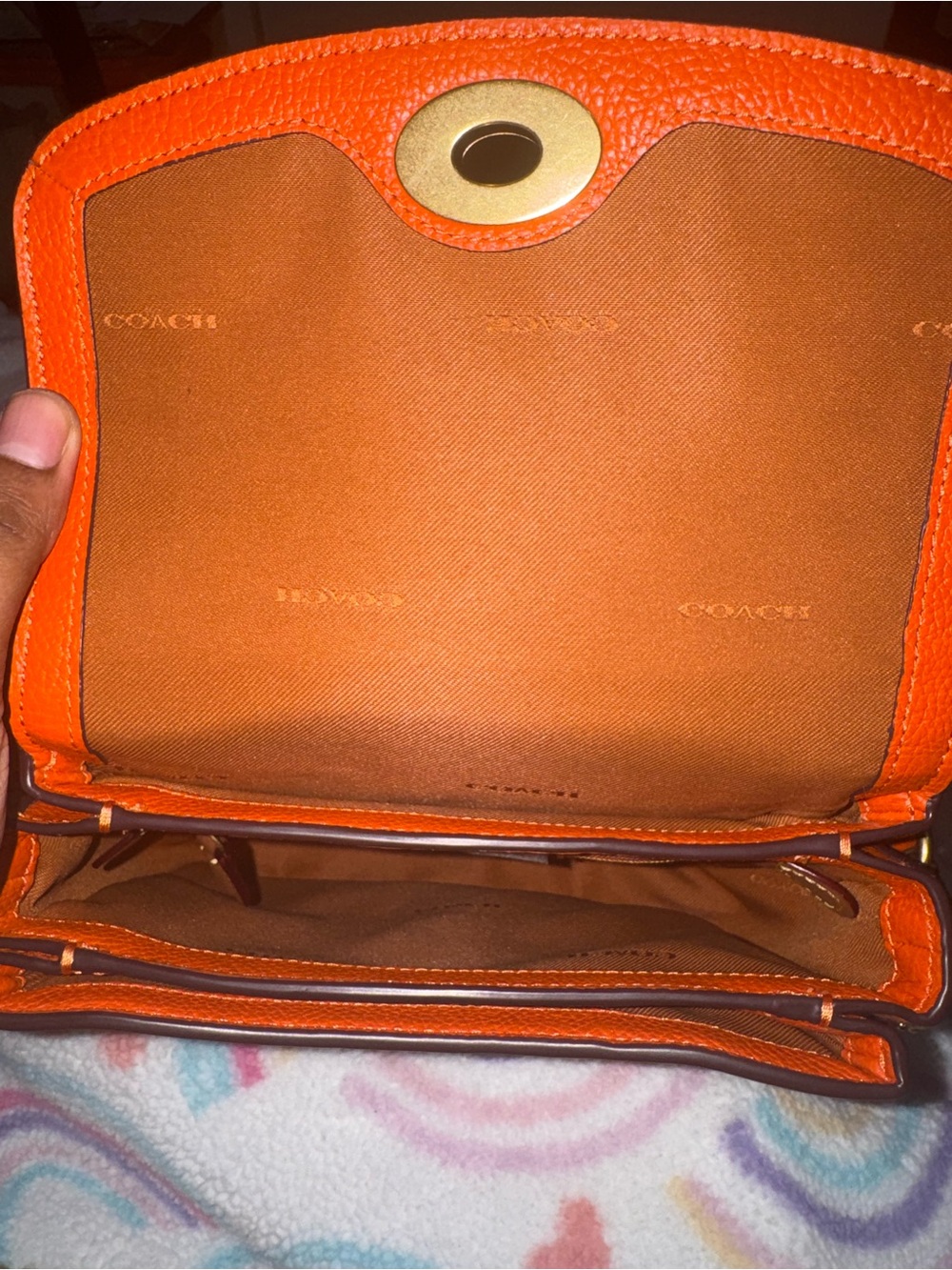 Coach Orange Pebbled Leather Crossbody with Gold Hardware - Picture 3 of 11
